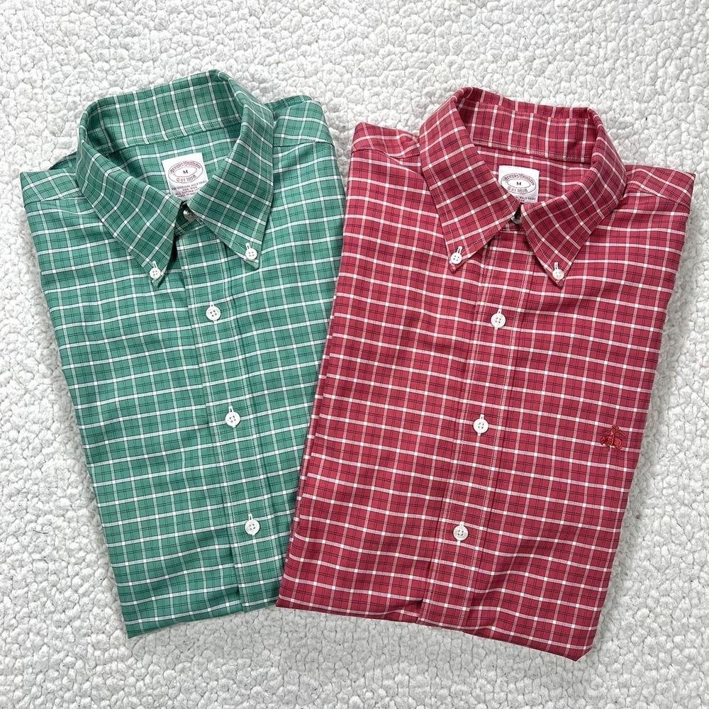 Brooks Brothers Men's M Plaid Shirt Lot 2 Long Sleeve‎ Supima Business Casual